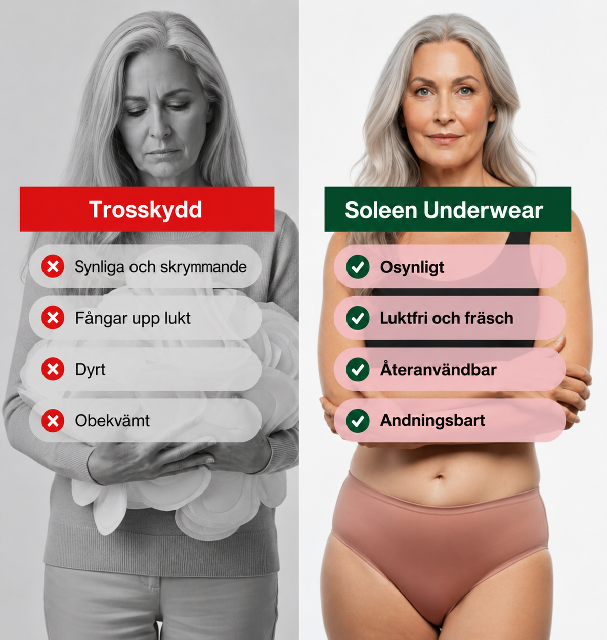 Sömlös trosa – måttligt urinläckage